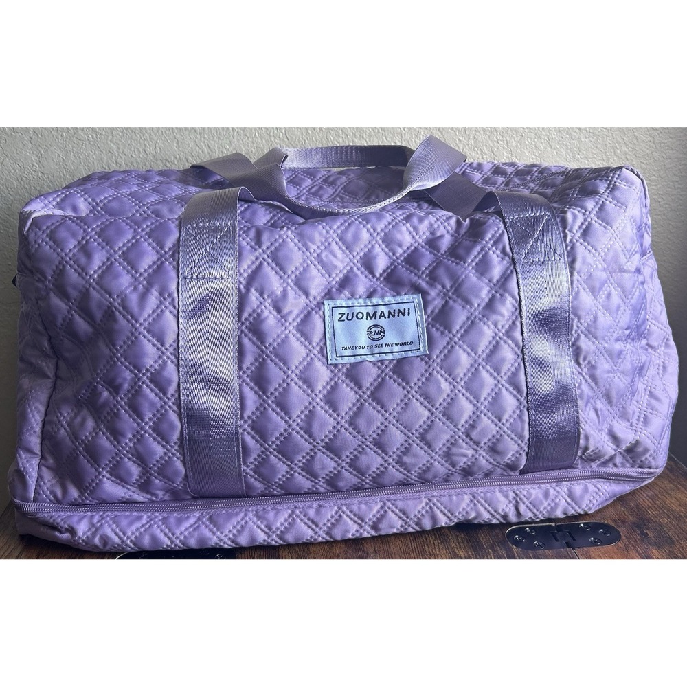ZUOMANNI Quilted Travel Duffle Bag Weekender Overnight Gym Tote Carry On Purple
